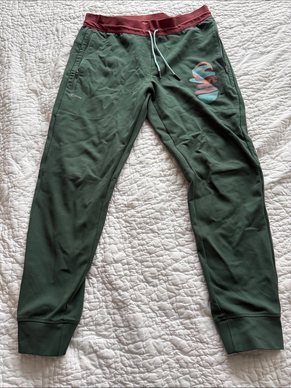 Roark Green Shorts with Maroon Waistband and Branded Label